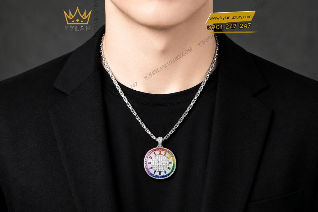 Kỳ Lân Luxury Day chuyen Rainbow vang trang Au750 dinh kim cuong 8 Dây chuyền Rainbow vàng trắng Au750 đính kim cương
