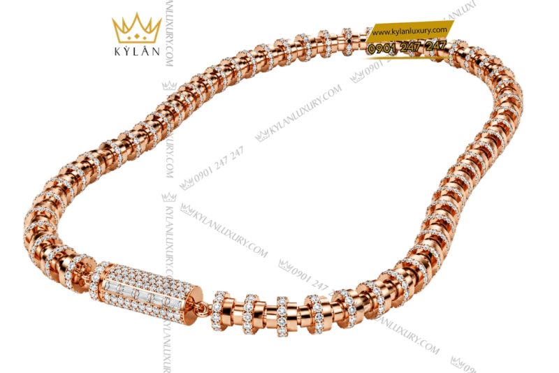 Dây chuyền nam vàng hồng Au750 đính kim cương