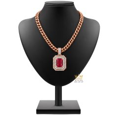 Dây chuyền nam vàng hồng Au750 đính kim cương và sapphire đỏ