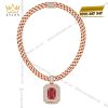 Dây chuyền nam vàng hồng Au750 đính kim cương và sapphire đỏ