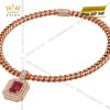 Dây chuyền nam vàng hồng Au750 đính kim cương và sapphire đỏ