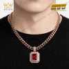 Dây chuyền nam vàng hồng Au750 đính kim cương và sapphire đỏ