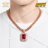 Dây chuyền nam vàng hồng Au750 đính kim cương và sapphire đỏ