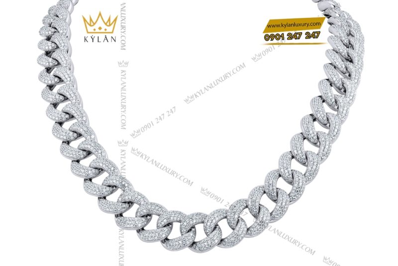 Dây chuyền nam vàng trắng Au750 đính kim cương