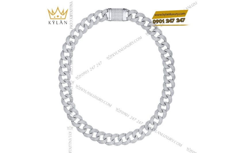 Dây chuyền nam vàng trắng Au750 đính kim cương