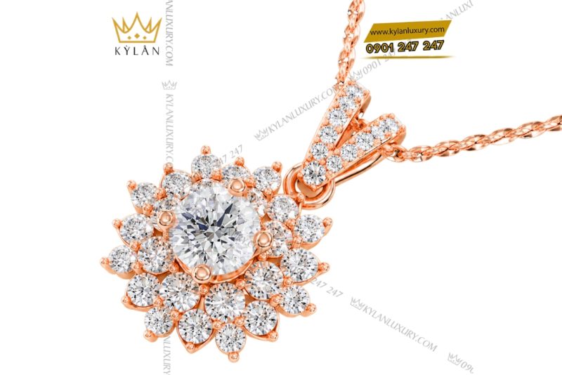 Dây chuyền vàng hồng Au750 đính kim cương