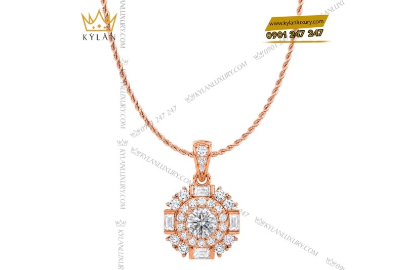 Dây chuyền vàng hồng Au750 đính kim cương