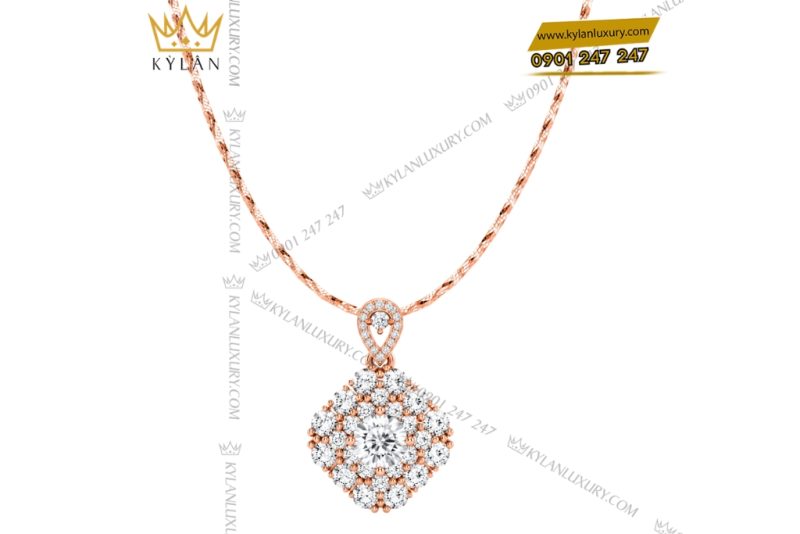 Dây chuyền vàng hồng Au750 đính kim cương