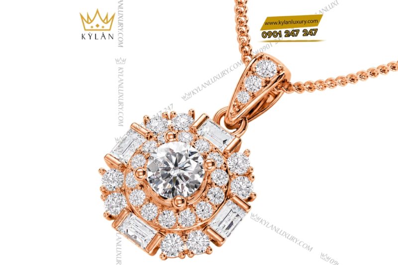 Dây chuyền vàng hồng Au750 đính kim cương