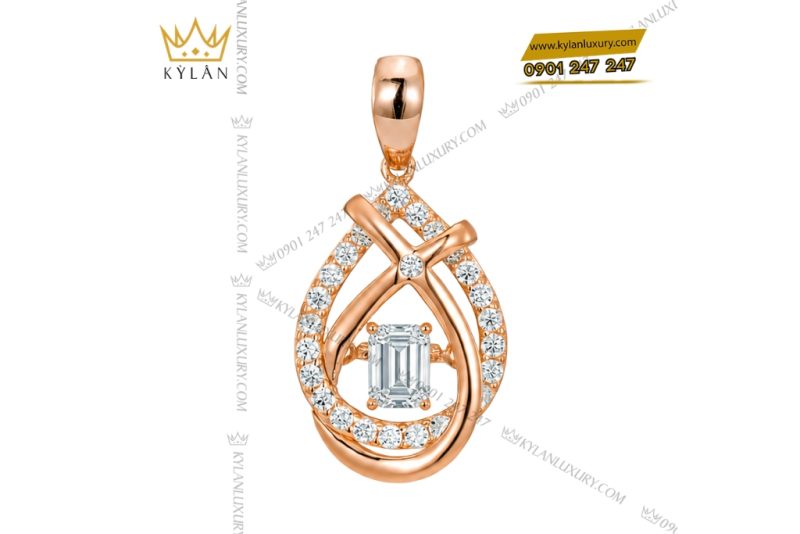 Dây chuyền vàng hồng Au750 đính kim cương