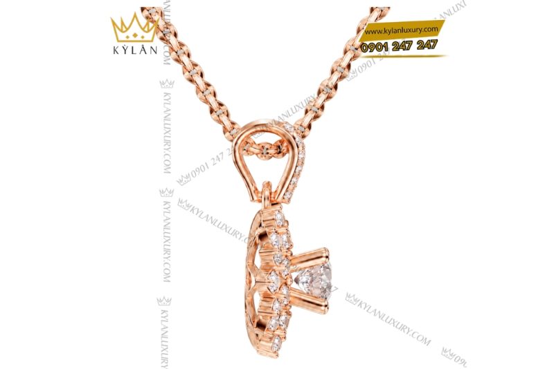 Dây chuyền vàng hồng Au750 đính kim cương