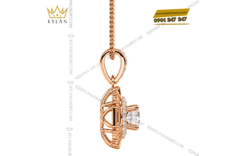 Dây chuyền vàng hồng Au750 đính kim cương