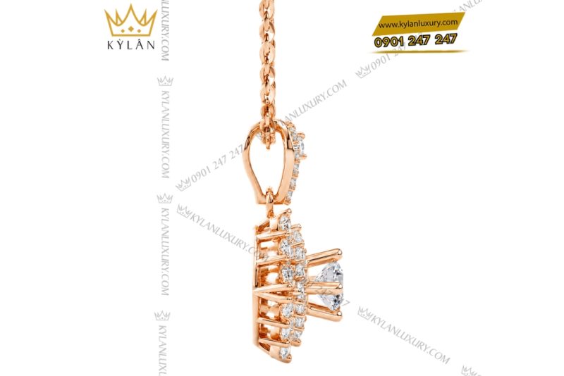 Dây chuyền vàng hồng Au750 đính kim cương