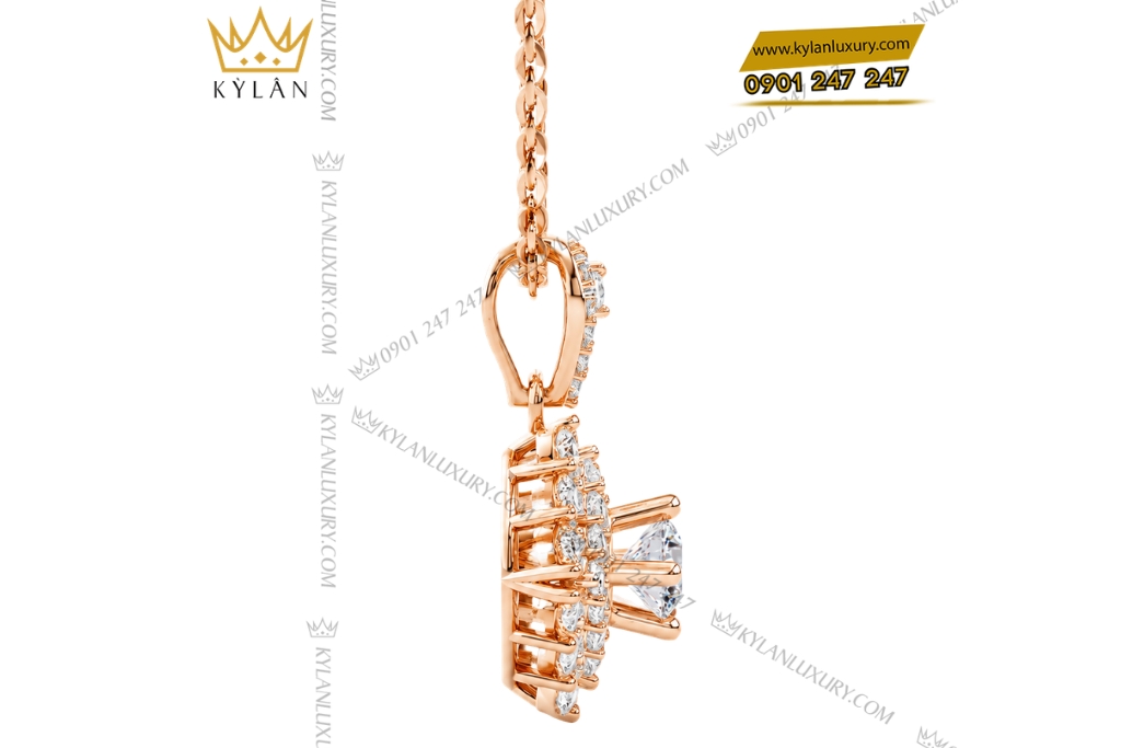 Dây chuyền vàng hồng Au750 đính kim cương