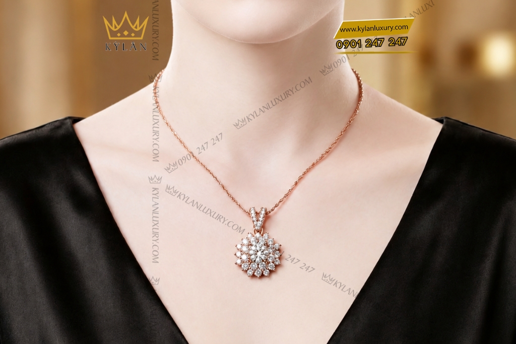Dây chuyền vàng hồng Au750 đính kim cương