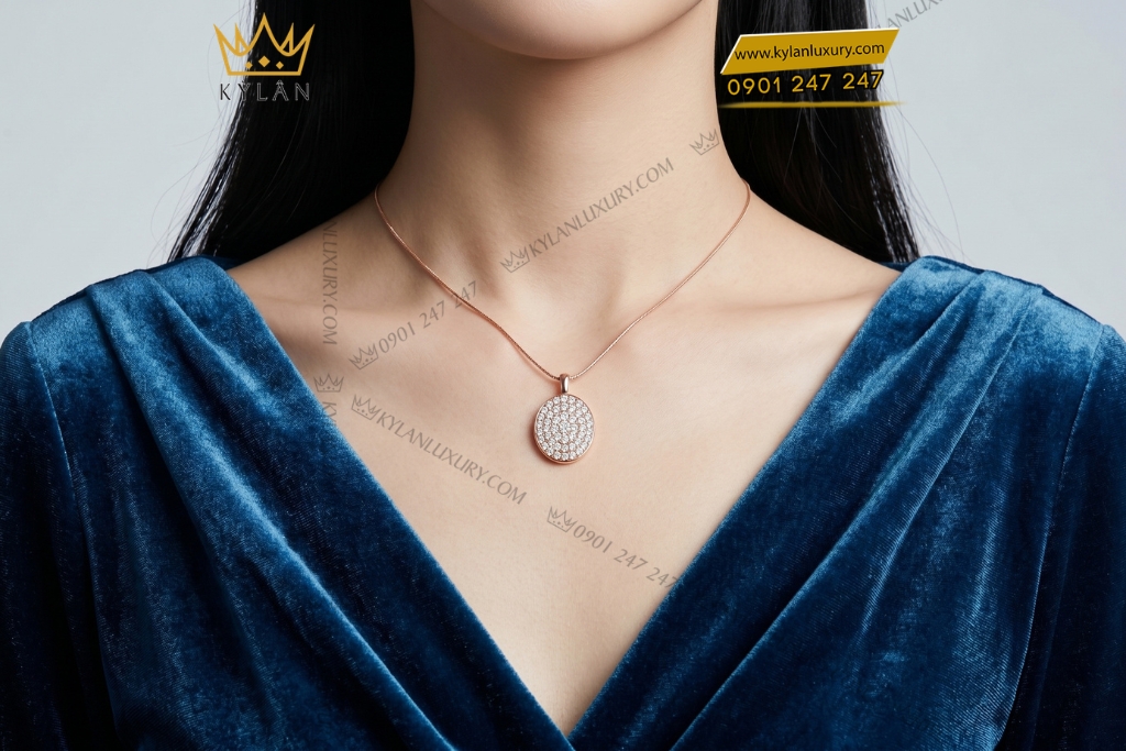 Dây chuyền vàng hồng Au750 đính kim cương