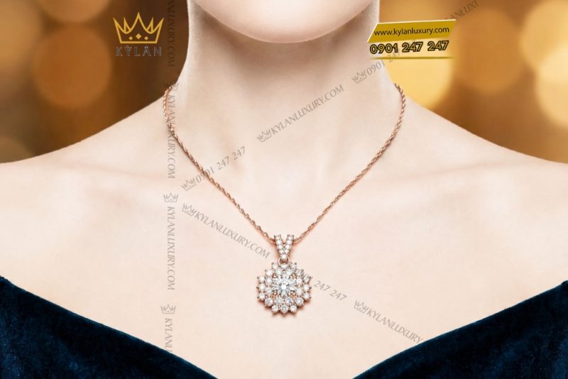 Dây chuyền vàng hồng Au750 đính kim cương