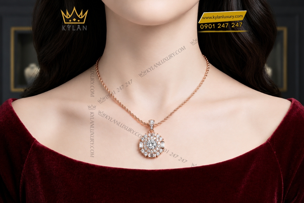 Kỳ Lân Luxury Day chuyen vang hong Au750 dinh kim cuong 8 2 Dây chuyền vàng hồng Au750 đính kim cương