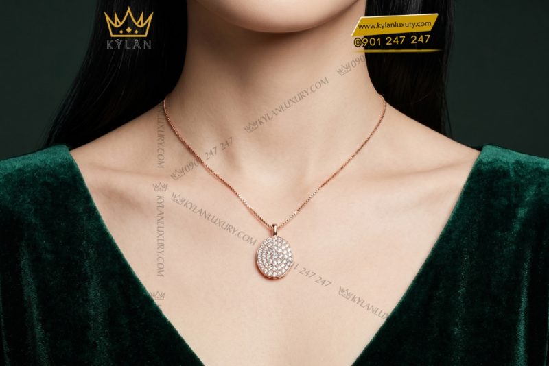 Dây chuyền vàng hồng Au750 đính kim cương