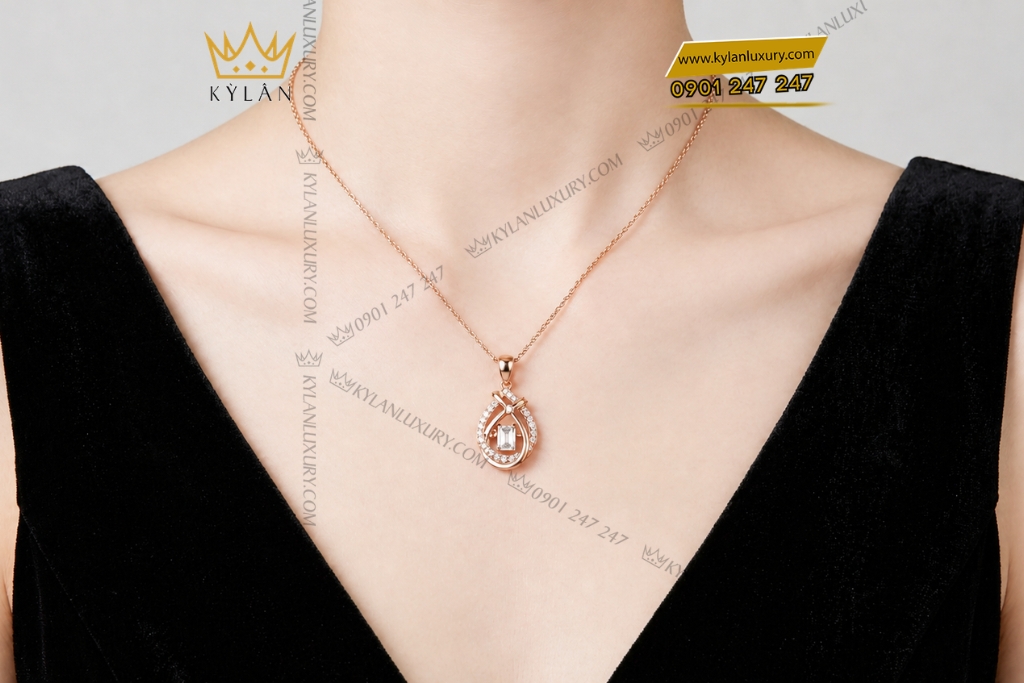 Kỳ Lân Luxury Day chuyen vang hong Au750 dinh kim cuong 8 Dây chuyền vàng hồng Au750 đính kim cương
