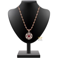 Dây chuyền vàng hồng Au750 đính kim cương và sapphire đỏ