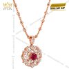 Dây chuyền vàng hồng Au750 đính kim cương và sapphire đỏ