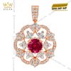 Dây chuyền vàng hồng Au750 đính kim cương và sapphire đỏ