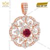 Dây chuyền vàng hồng Au750 đính kim cương và sapphire đỏ