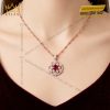 Dây chuyền vàng hồng Au750 đính kim cương và sapphire đỏ