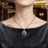 Dây chuyền vàng hồng Au750 đính kim cương và sapphire đỏ