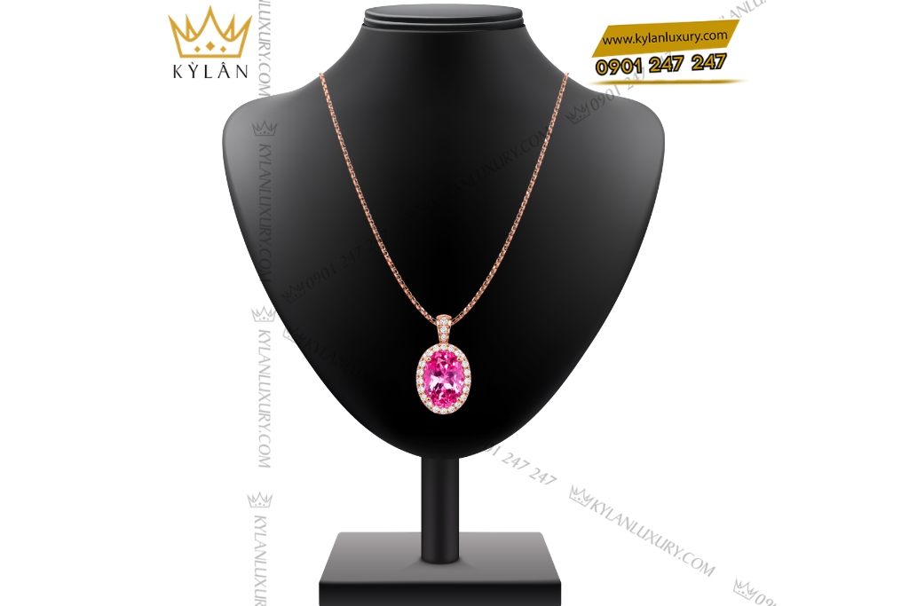 Kỳ Lân Luxury Day chuyen vang hong Au750 dinh vien chu sapphire hong 2 Dây chuyền vàng hồng Au750 đính viên chủ sapphire hồng