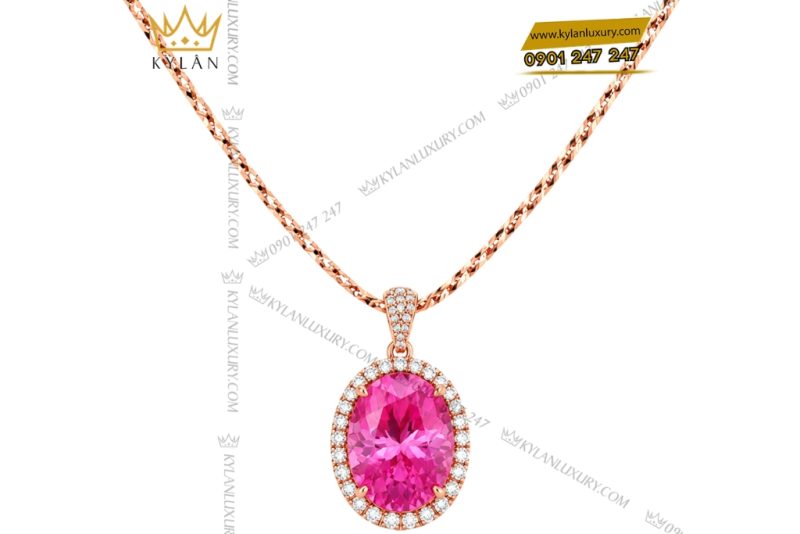 Dây chuyền vàng hồng Au750 đính viên chủ sapphire hồng