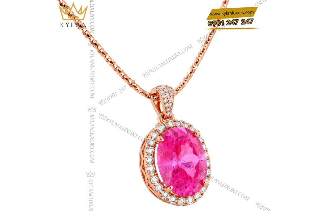 Dây chuyền vàng hồng Au750 đính viên chủ sapphire hồng
