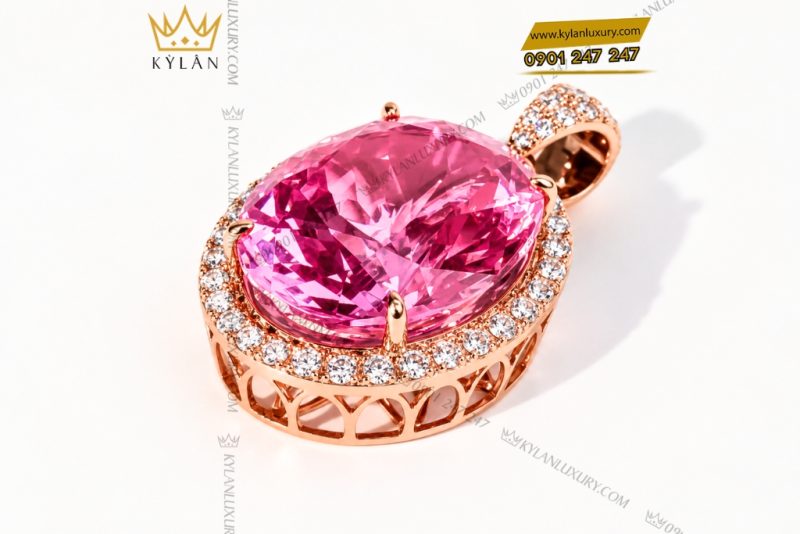 Dây chuyền vàng hồng Au750 đính viên chủ sapphire hồng