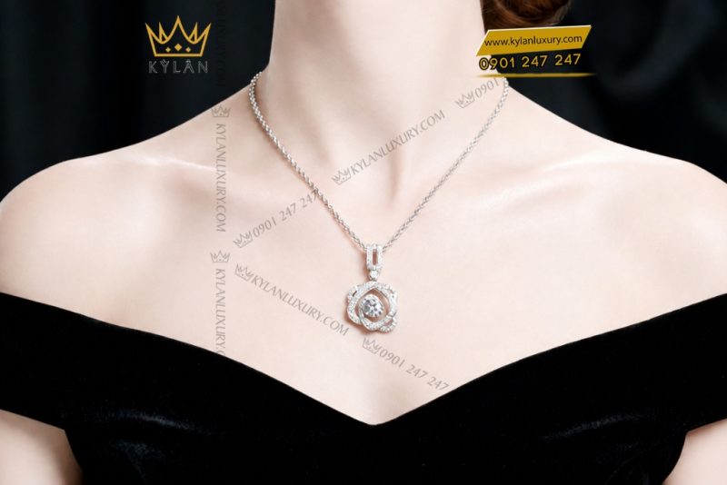 Dây chuyền vàng trắng Au750 đính kim cương