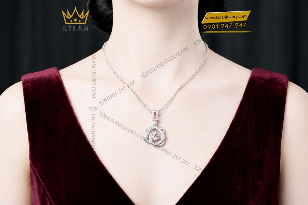 Kỳ Lân Luxury Day chuyen vang trang Au750 dinh kim cuong 8 Dây chuyền vàng trắng Au750 đính kim cương