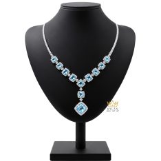 Dây chuyền vàng trắng Au750 đính kim cương và đá Topaz