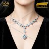 Dây chuyền vàng trắng Au750 đính kim cương và đá Topaz