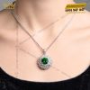 Dây chuyền vàng trắng Au750 đính kim cương và ngọc lục bảo