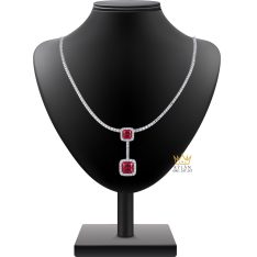 Dây chuyền vàng trắng Au750 đính kim cương và sapphire đỏ