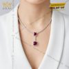 Dây chuyền vàng trắng Au750 đính kim cương và sapphire đỏ