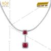 Dây chuyền vàng trắng Au750 đính kim cương và sapphire đỏ