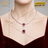 Dây chuyền vàng trắng Au750 đính kim cương và sapphire đỏ