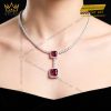 Dây chuyền vàng trắng Au750 đính kim cương và sapphire đỏ