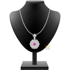 Dây chuyền vàng trắng Au750 đính kim cương và sapphire hồng