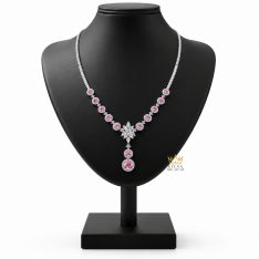 Dây chuyền vàng trắng Au750 đính kim cương và sapphire hồng