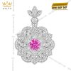 Dây chuyền vàng trắng Au750 đính kim cương và sapphire hồng