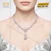 Dây chuyền vàng trắng Au750 đính kim cương và sapphire hồng