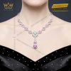 Dây chuyền vàng trắng Au750 đính kim cương và sapphire hồng