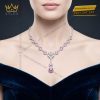 Dây chuyền vàng trắng Au750 đính kim cương và sapphire hồng